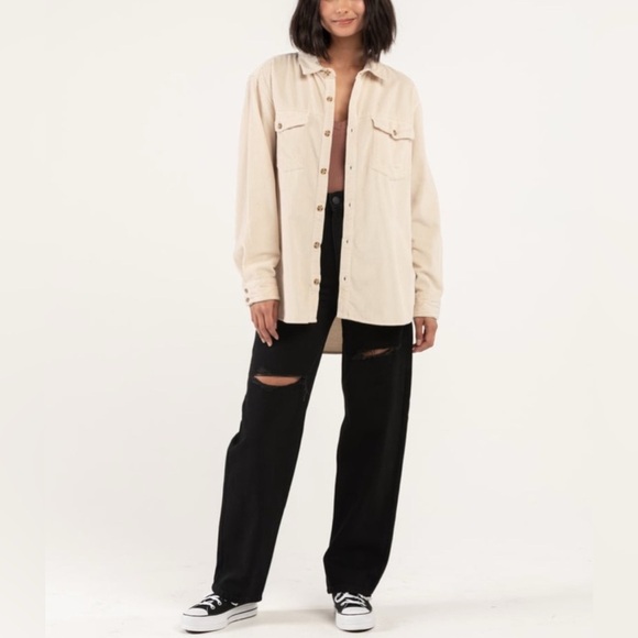 Corduroy ROXY Let It Go Button Up Shirt Pockets Women’s Small Cream Ivory - Picture 1 of 9